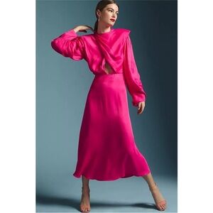 NWT Farm Rio Pink Maxi Shoulder Pad Dress